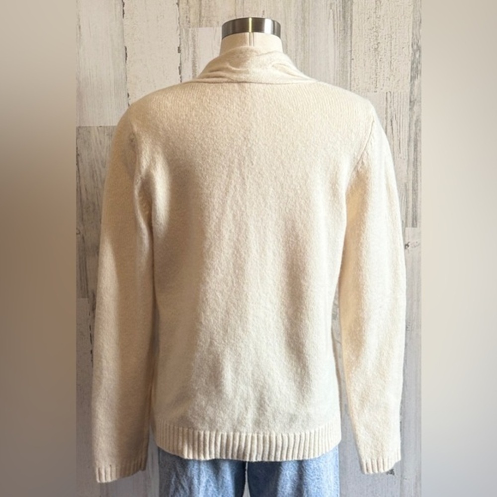 Merino Wool Cashmere Angora Cable Knit Sweater Cream Size L Cozy - Picture 3 of 6